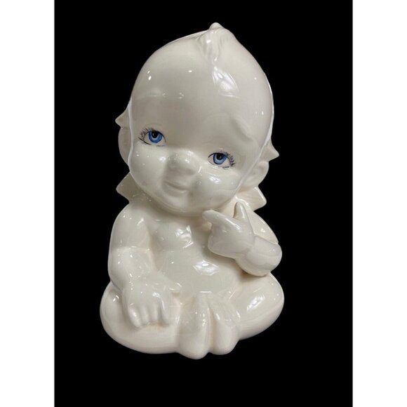Vintage 1983 Kewpie Blue Eyes White Baby Doll Ceramic Coin Piggy Bank 6 1/2" - Picture 1 of 8